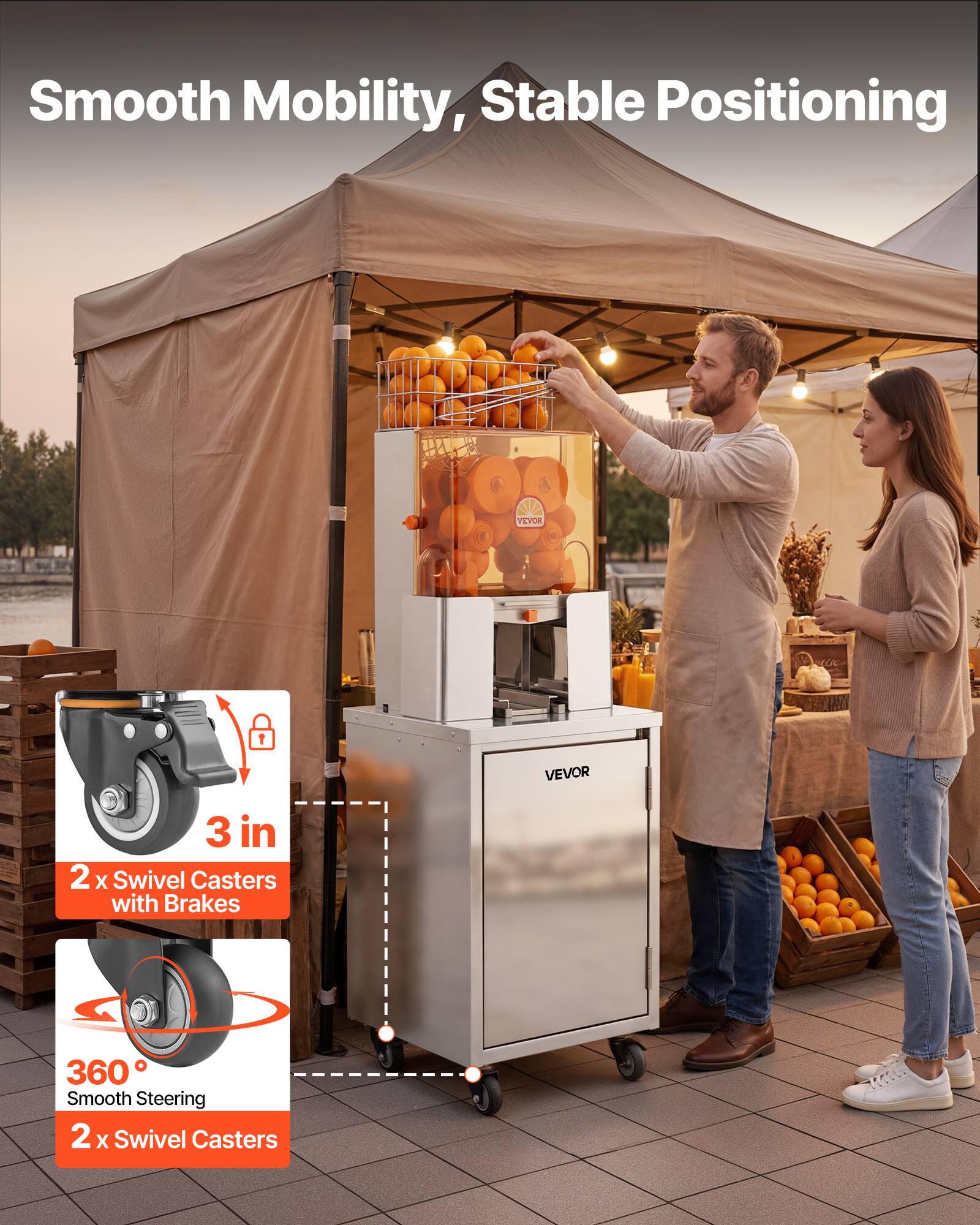 Smooth Mobility, Stable Positioning

VEVOR 3 in 1

2 x Swivel Casters with Brakes

360° Smooth Steering

2 x Swivel Casters