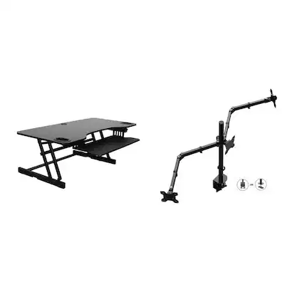 Front. Rocelco - 45" Height Adjustable Standing Desk Converter with Triple Monitor Mount - Black.