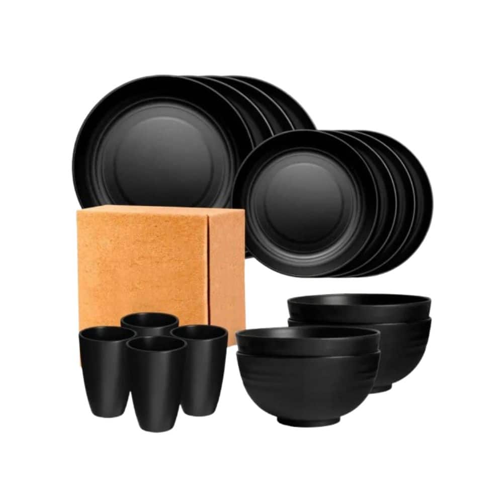 Pacoar Cade - Unbreakable Wheat Straw Dinnerware Set - Black