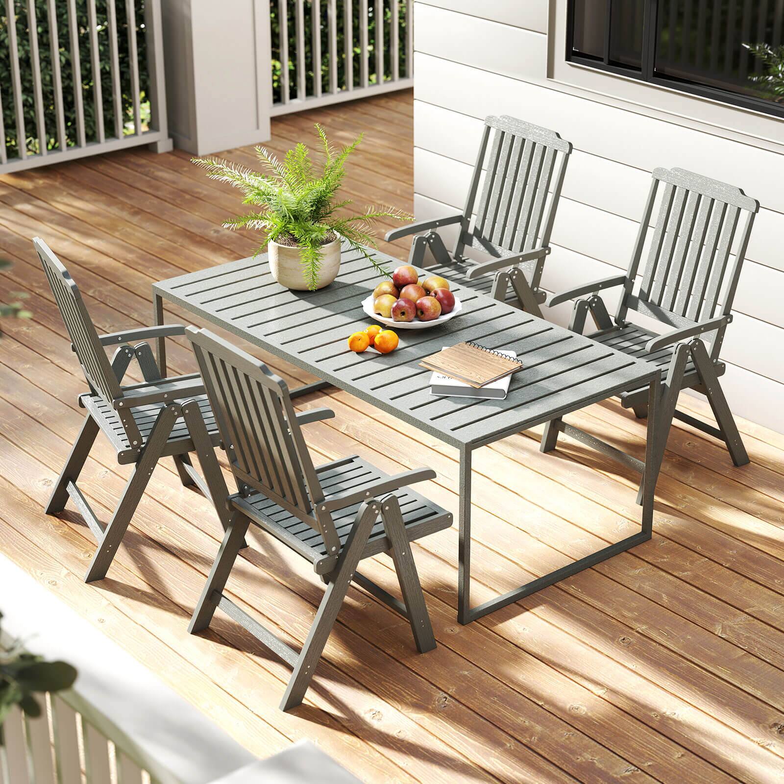 Alt View 3. Costway - Costway Foldable Patio Chair with Armrest, Curved Back, Slatted Seat for Backyard Deck - Gray.