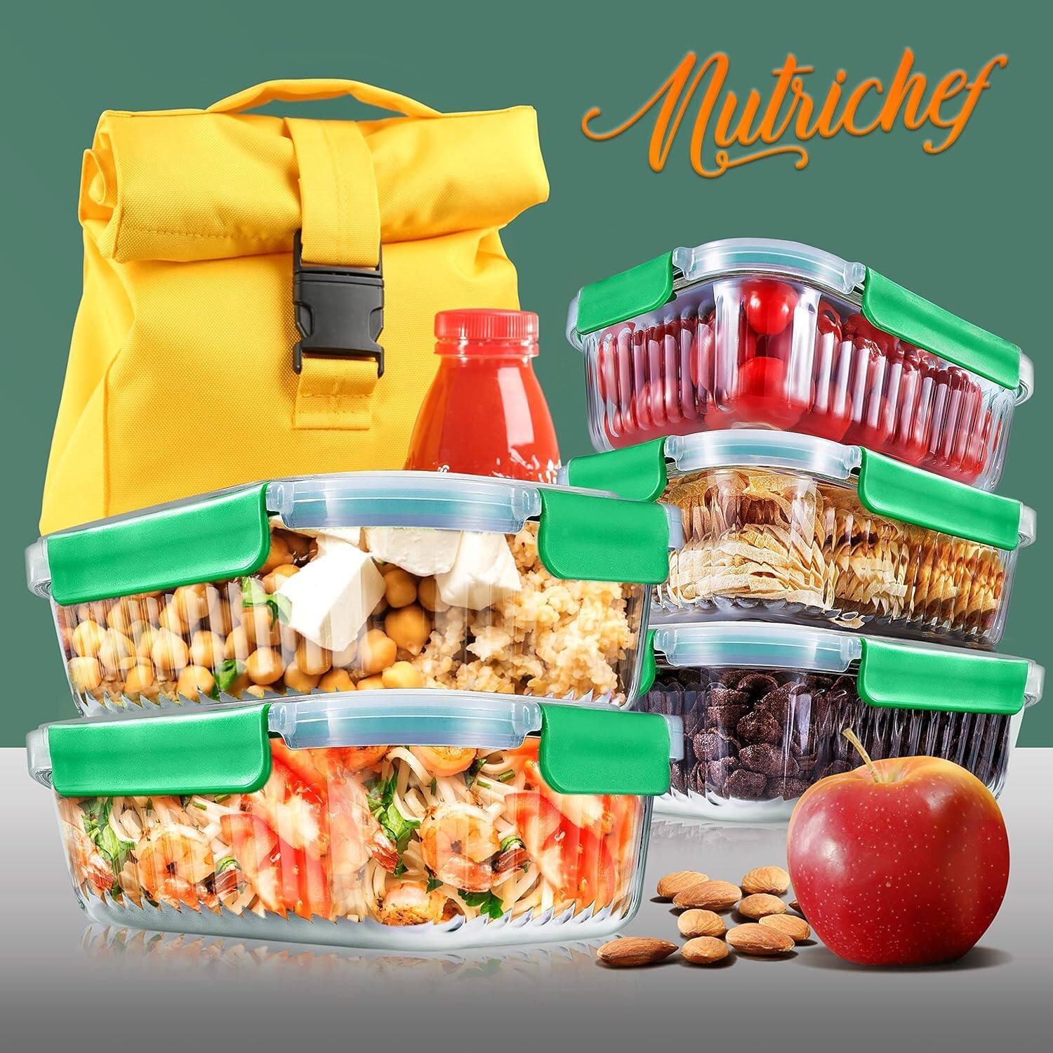 Alt View 3. NutriChef - NutriChef 10-Piece Superior Glass Food Storage Containers, Stackable, BPA-Free, Airtight Lids (NCGL5WV).