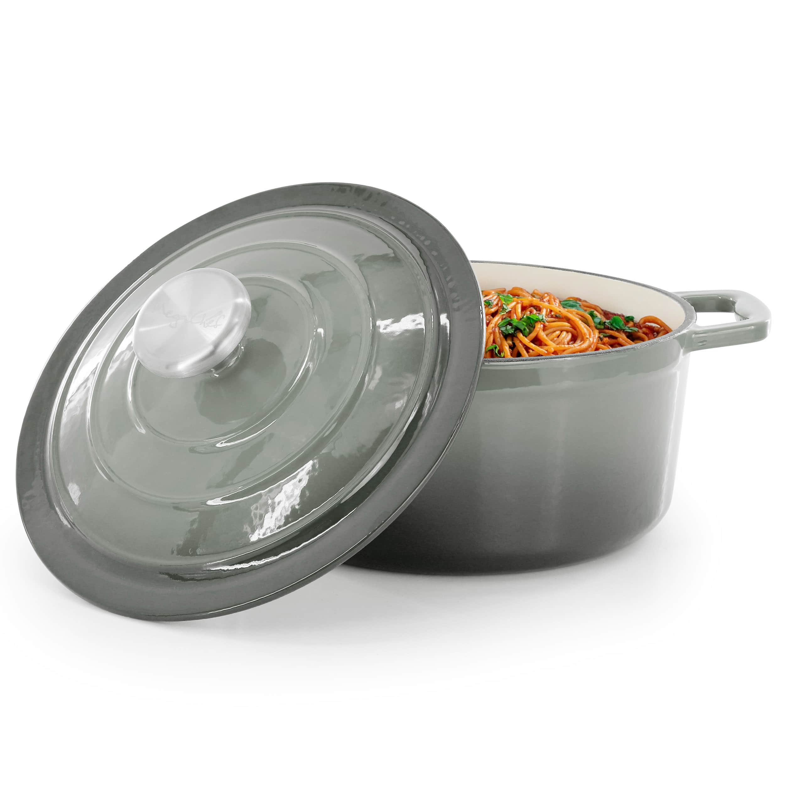 Mega Chef - MegaChef 2.7 Quart Round Enameled Cast Iron Casserole in Gradient - Gray