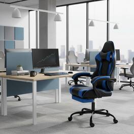 Forest'nSky - Gaming Chair with Footrest, Ergonomic Computer Chair with Headrest, Lumbar Support - Blue