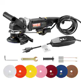 VEVOR - Wet Polisher 800W, 4" Concrete Grinder with 6 Variable Speed and 7 Polishing Kits,Wet Grinder Machine for Marble,Granite - Black