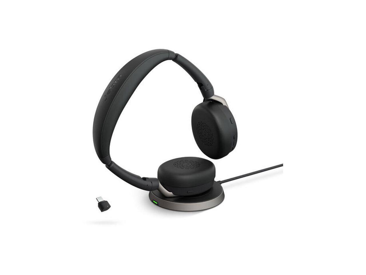 Left. Jabra - Jabra Evolve2 65 Flex Headset - Stereo - Wireless - Bluetooth - 98.4 ft - 20 Hz to 20 kHz - On-ear - Binaural - Blue.