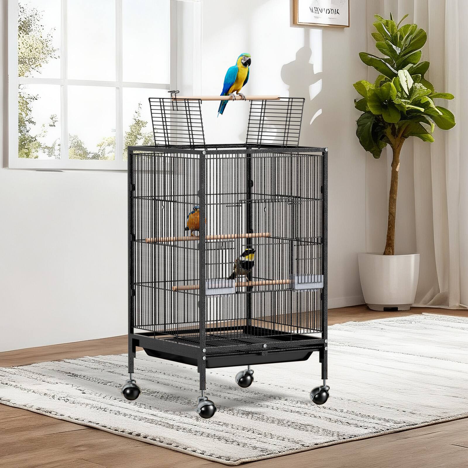 Alt View 8. Winado - 31in Parakeet Wire Bird Cage Portable for Finches Canaries Carrier with Wheels for Indoor/Outdoor.
