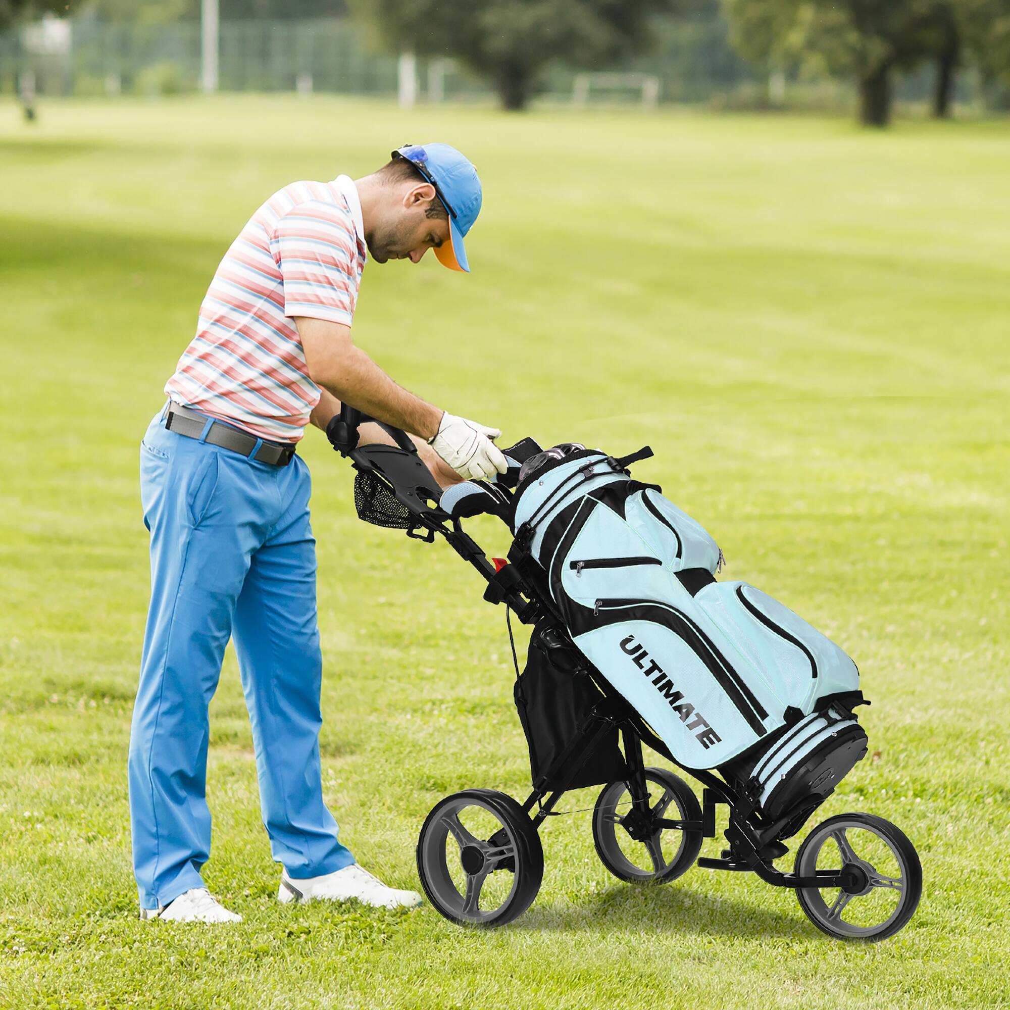 Alt View 9. Costway - Costway Folding 3 Wheels Golf Push Cart W/Seat Scoreboard Adjustable Handle - Grey.
