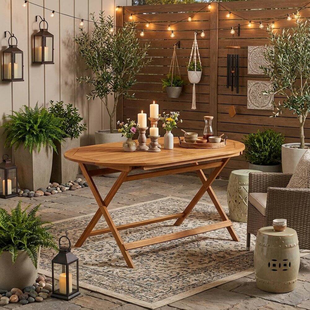 Alt View 2. Outdoor Escape - 5-Piece Patio Dining Set - Oil Finish - Brown.