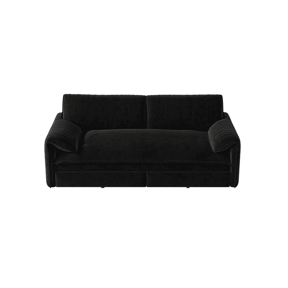 Alt View 5. Kadyn - 66" Queen Pull Out Sofa Bed, 3-in-1 Convertible Sleeper with Side Storage, Velvet Loveseat - Black.