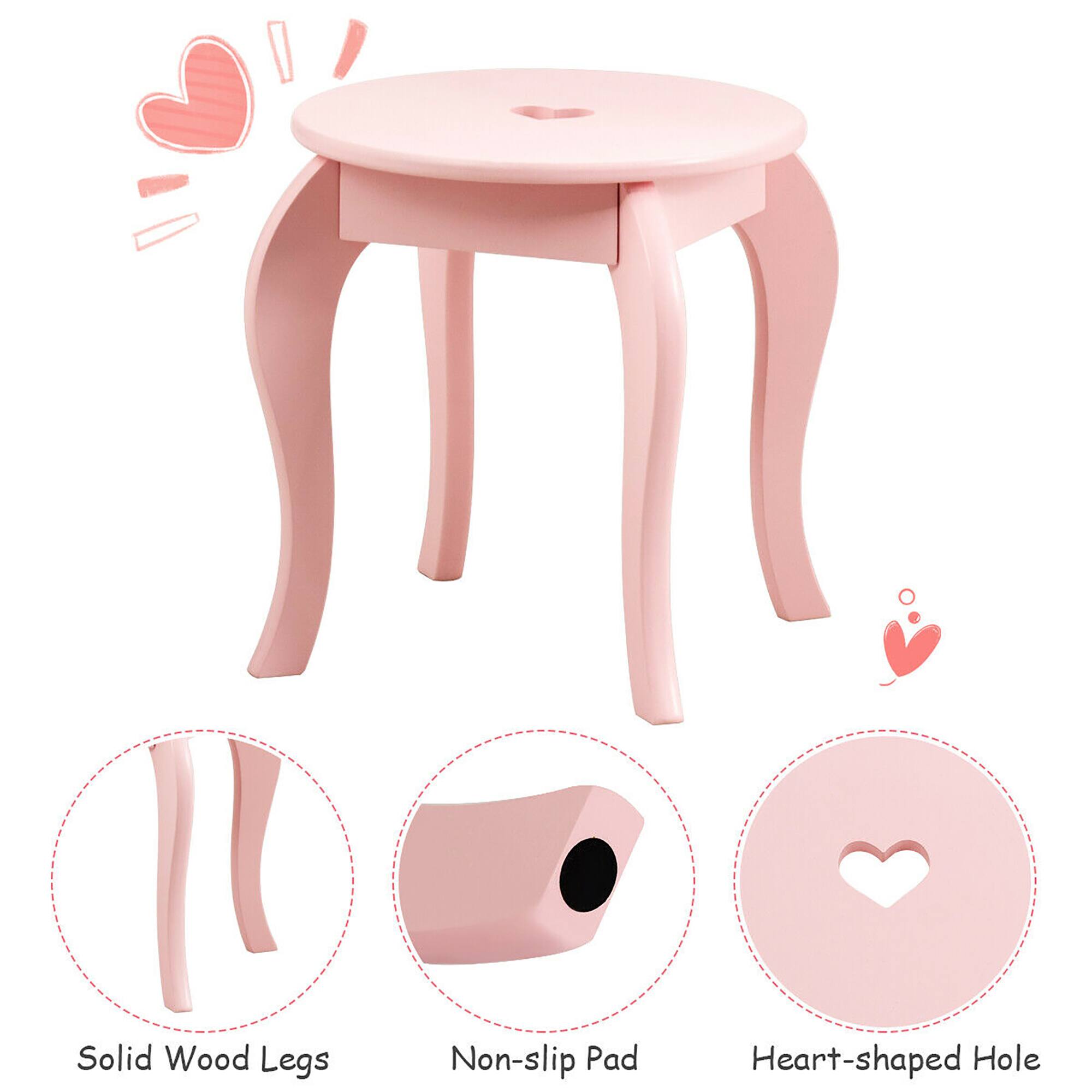 The text on the image can be grouped and corrected as follows:

1. **Solid Wood Legs**
2. **Non-slip Pad**
3. **Heart-shaped Hole**