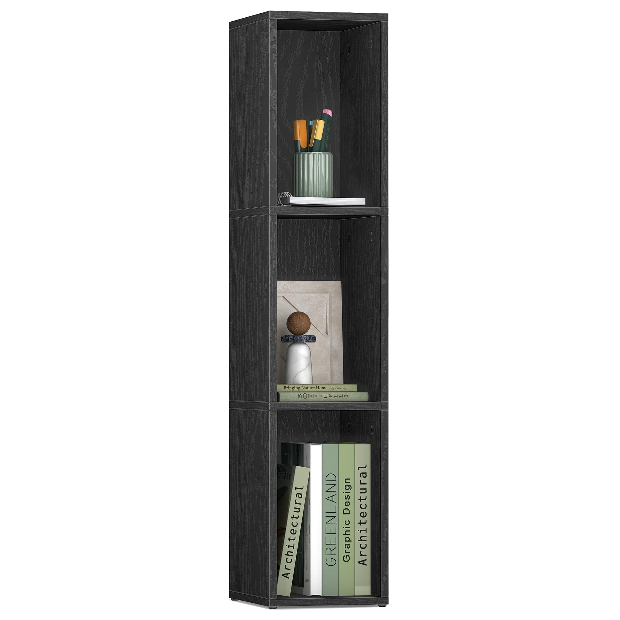 Songmics Home - CUSTOS Collection - Bookshelf, 3-Tier Bookcase, Book Shelf, Open Storage Shelf,for Living Room, Home Office - Ebony Black