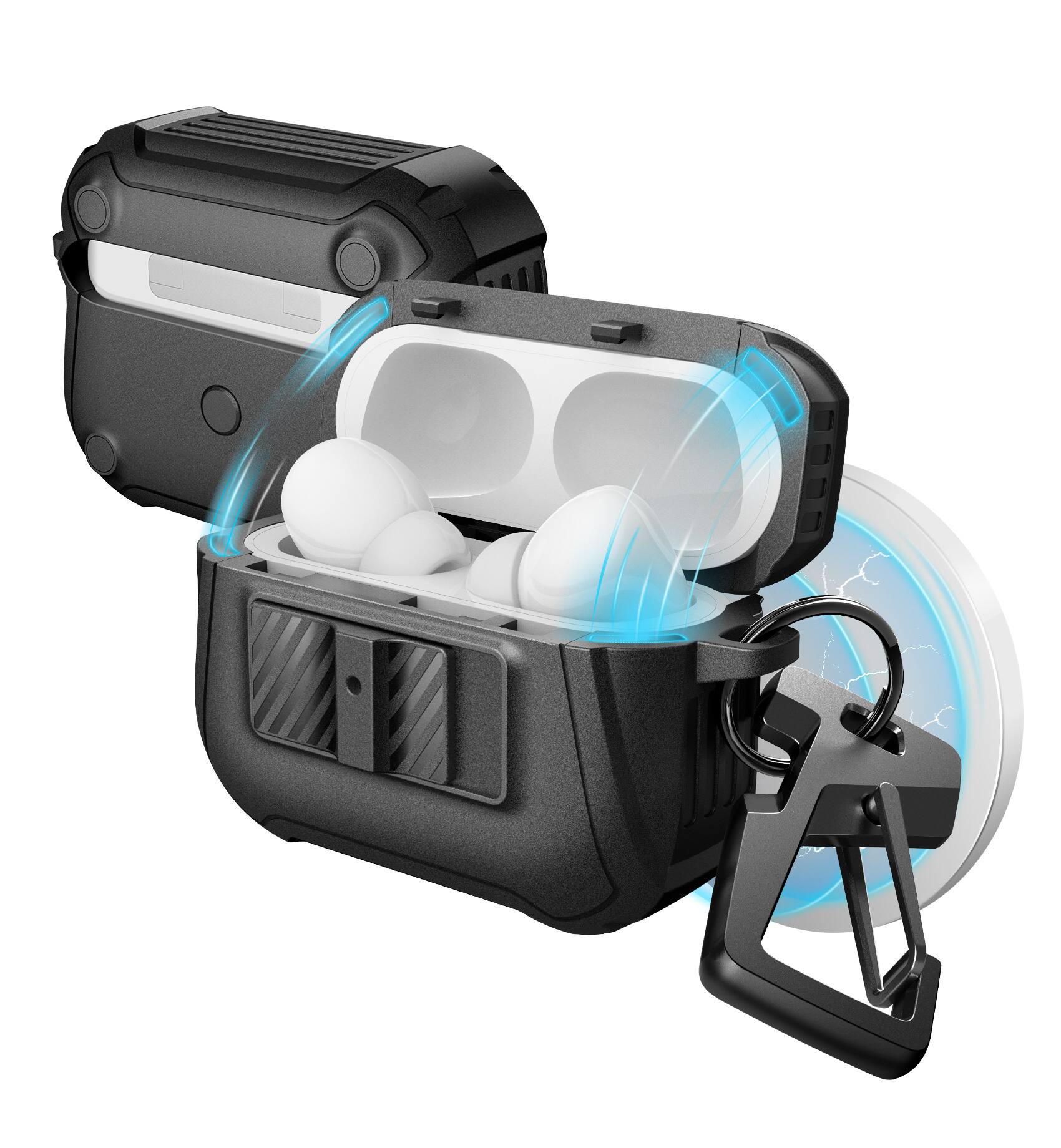 Angle. Dexnor - For Airpods Pro (2019) Protective Bumper Case with Clear Hard PC, LED Visible, Compatible with Magsafe Full Body Cover - Black.