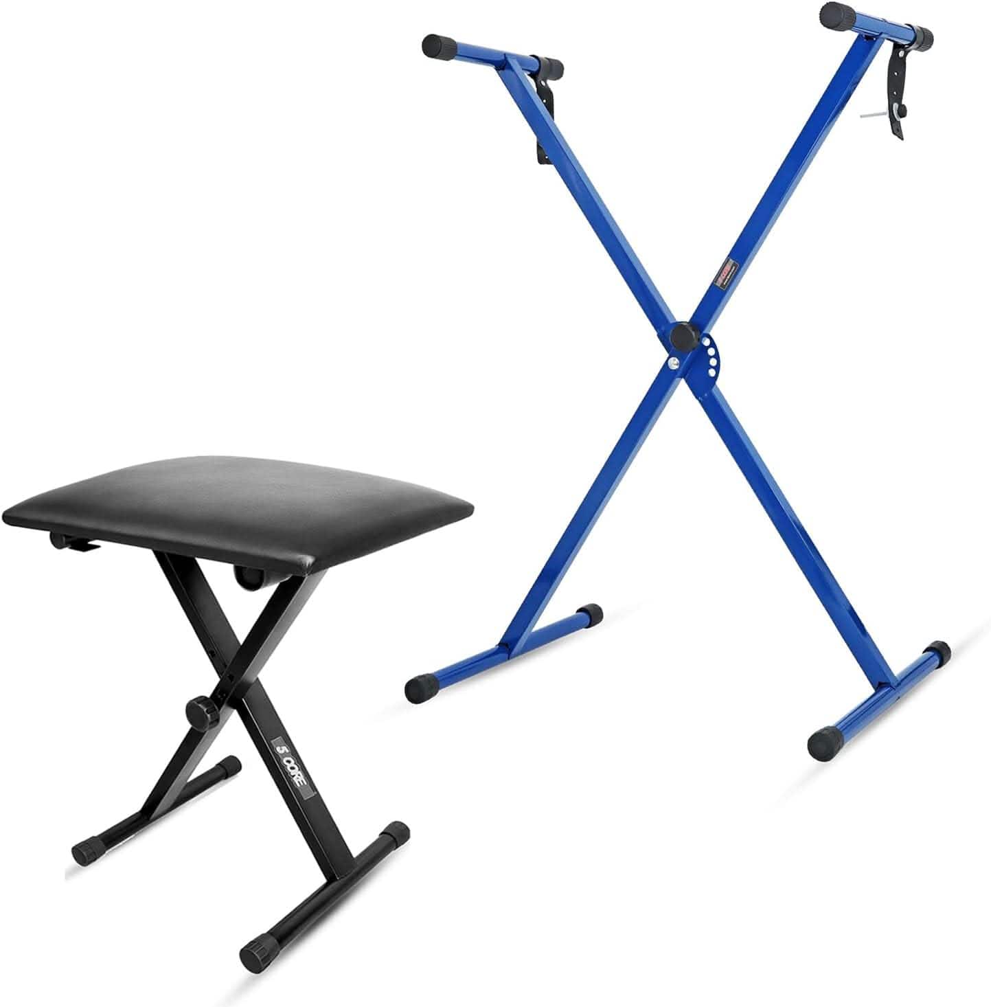 5 CORE - Keyboard Stand Single X Style Adjustable Piano Riser + Keyboard Piano Bench - Black