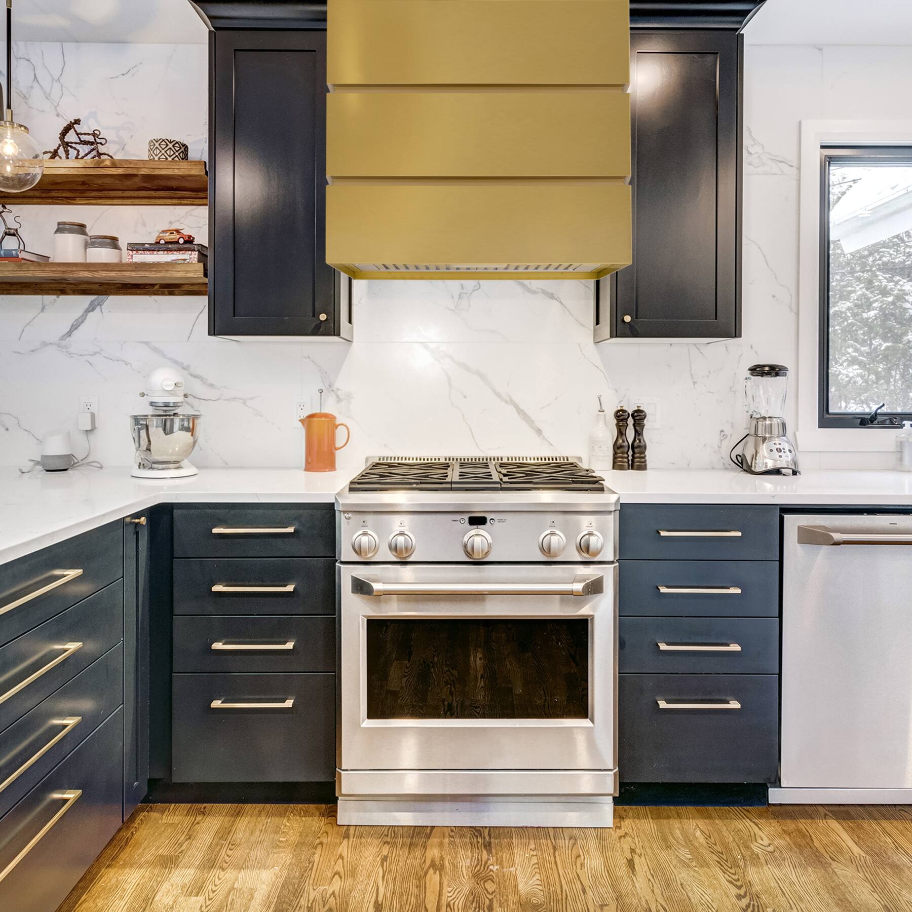 Alt View 7. Akicon - Akicon 30 inch Ducted 600-CFM Matte Gold Wall-Mounted Range Hood with Charcoal Filter - Gold.