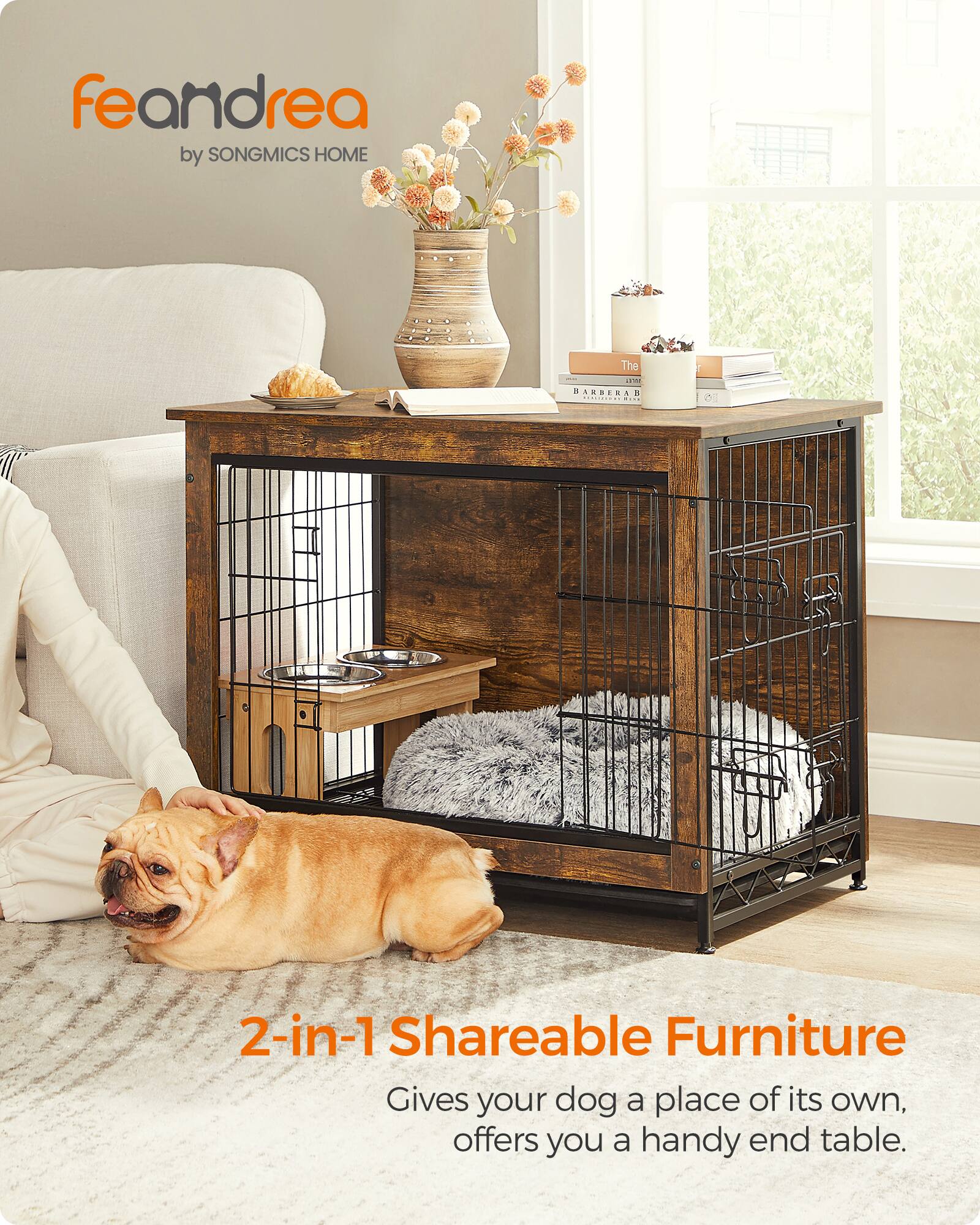 feandrea by SONGMICS HOME

The BARBERAB 3 BRIDDE ...

50

2-in-1 Shareable Furniture
Gives your dog a place of its own, offers you a handy end table.