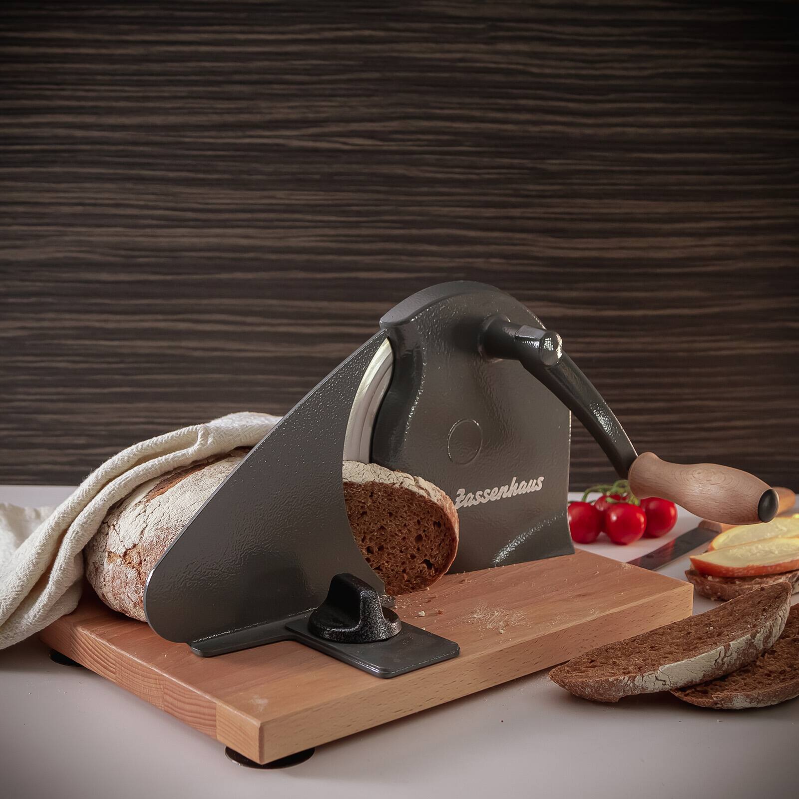 Alt View 1. Zassenhaus - Manual Bread Slicer, Hand Crank Home Bread Slicer, 11.75" x 8", Gray - Gray.
