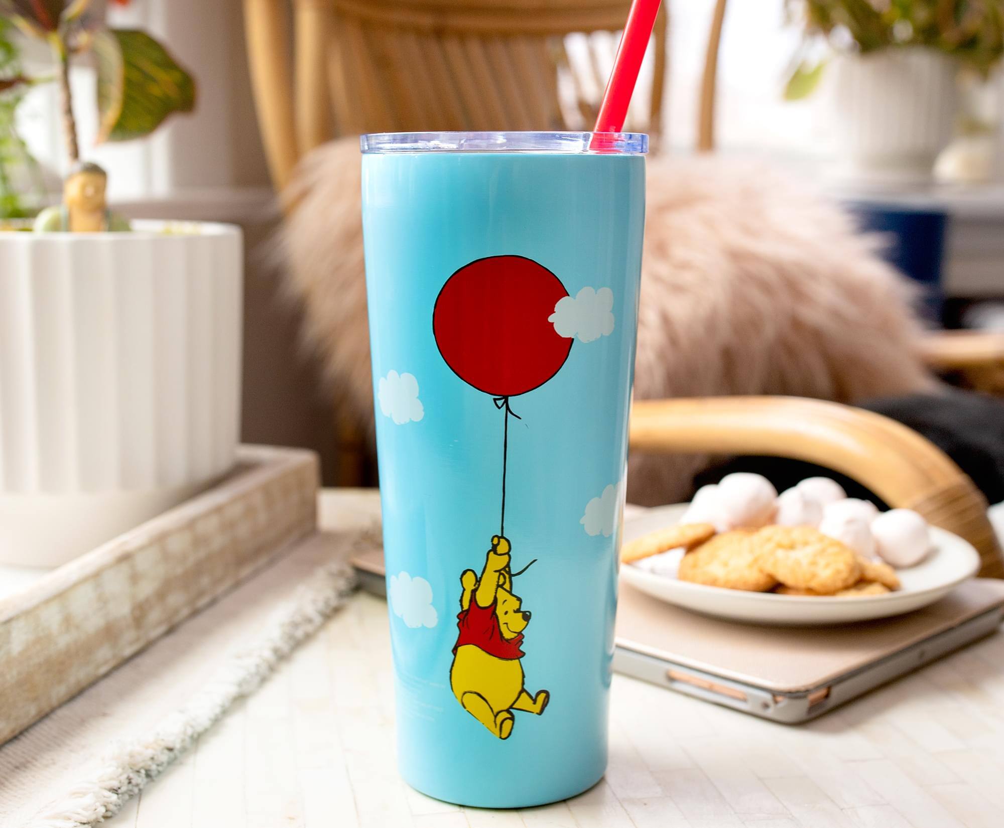 Alt View 1. Disney - Winnie the Pooh Balloon Stainless Steel Tumbler With Straw | Holds 22 Ounces - Blue.
