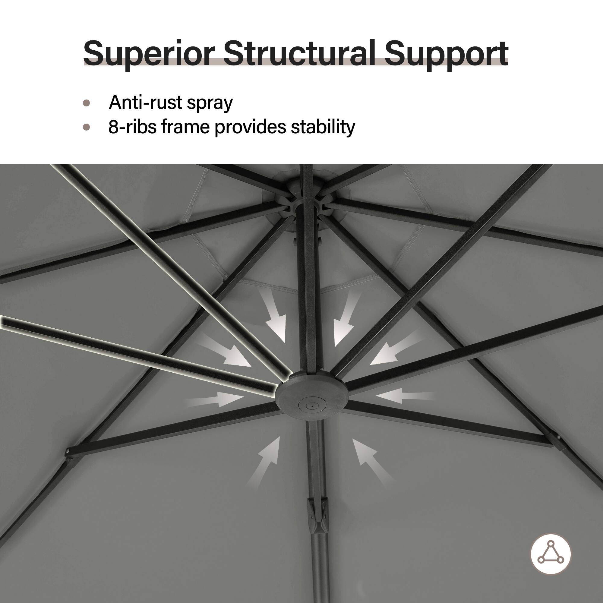 Superior Structural Support

- Anti-rust spray
- 8-ribs frame provides stability