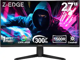Z Z-Edge - UG27S 27" 1080P Full HD 1920 x 1080 300Hz 1ms 1500R Curved Gaming Monitor, HDMI x 2, DP x 2 - Black