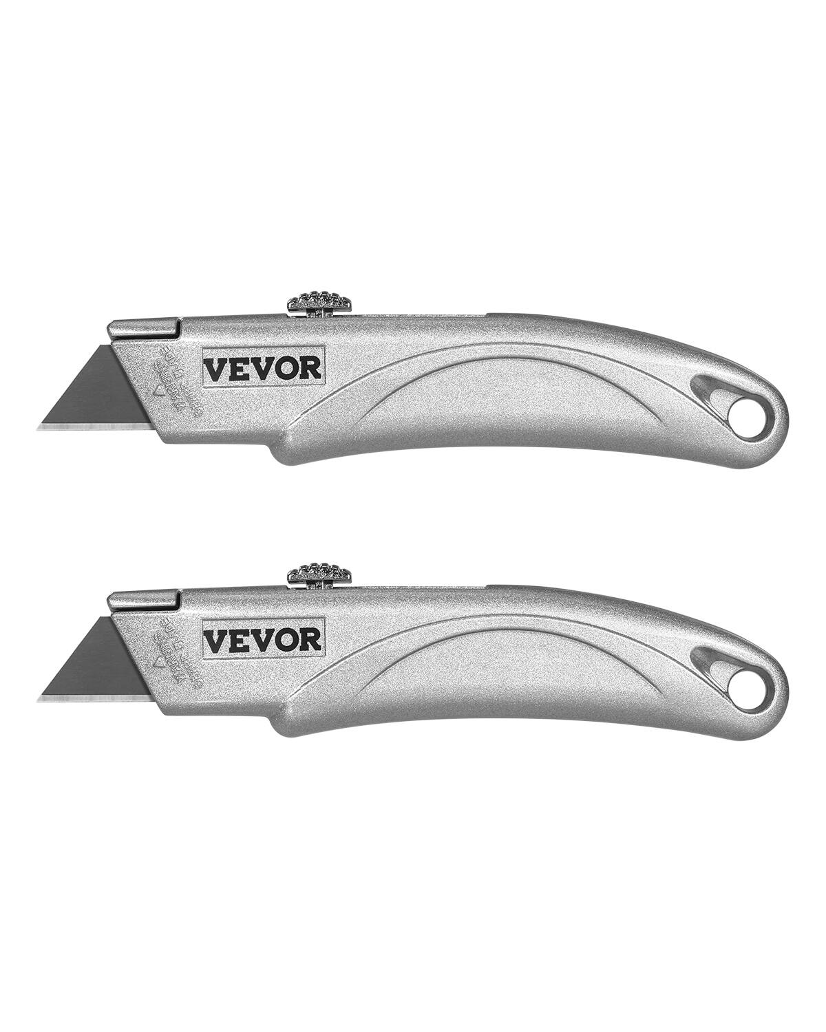 VEVOR - Utility Knife, 2-Pack Retractable Box Cutter, with Aluminum Alloy Case, SK5 Blades and Handle, 3-Position Blade,5 Blades - Silver and Black