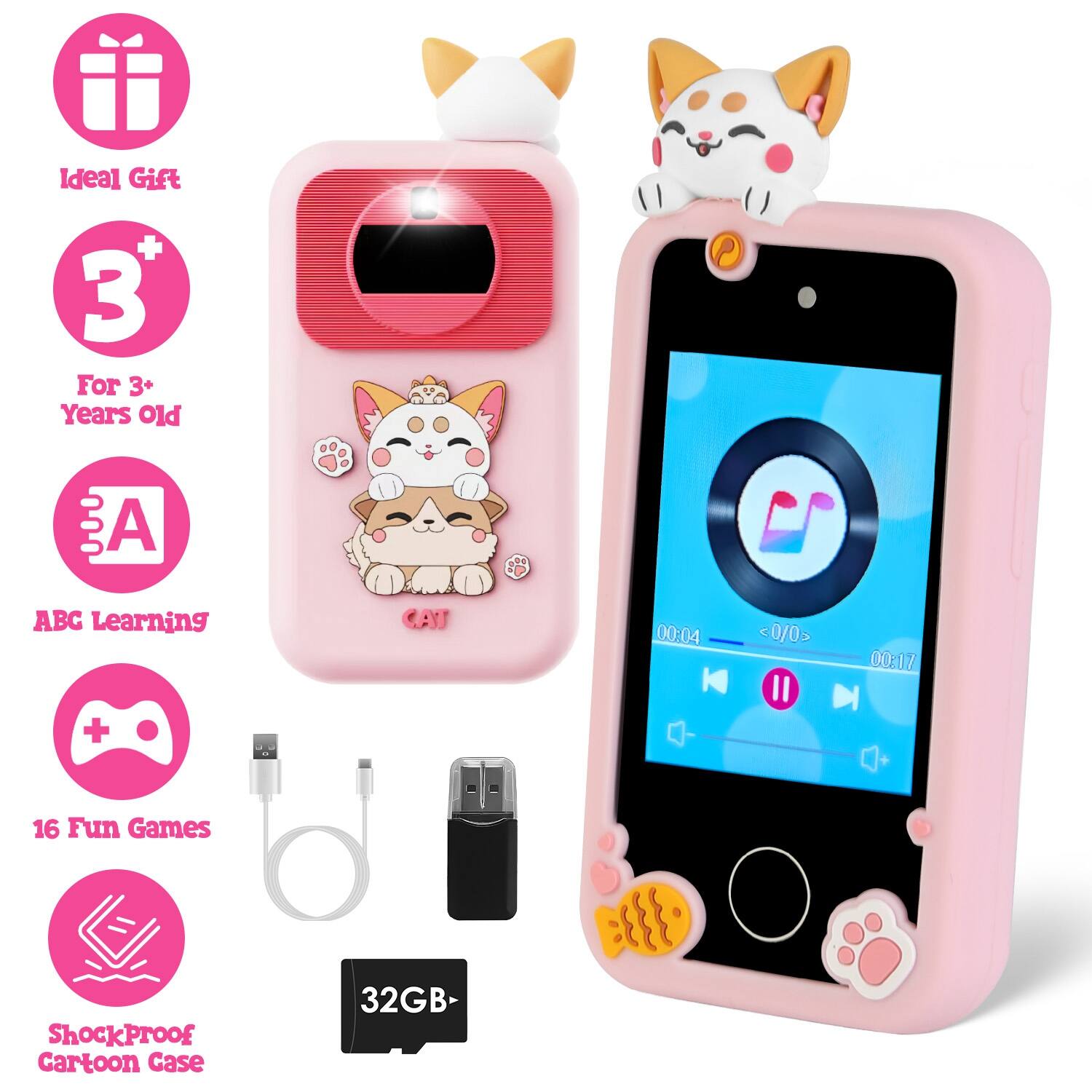 Ideal Gift  
3 For 3+ Years Old  
ABC Learning  
16 Fun Games  
ShockProof Cartoon Case  
32GB