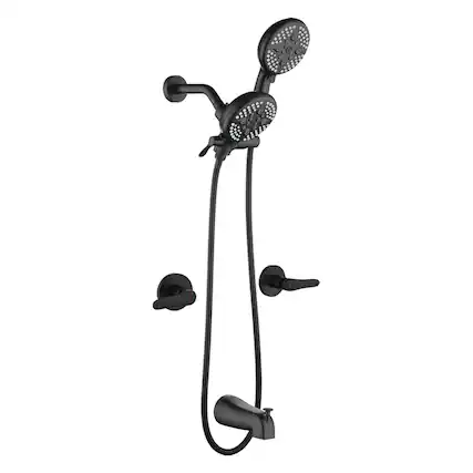Front. Boyel Living - Matte Black Shower Set with Dual Handles 5 Function Dual ABS Shower Heads and Tub Spout - Matte Black.