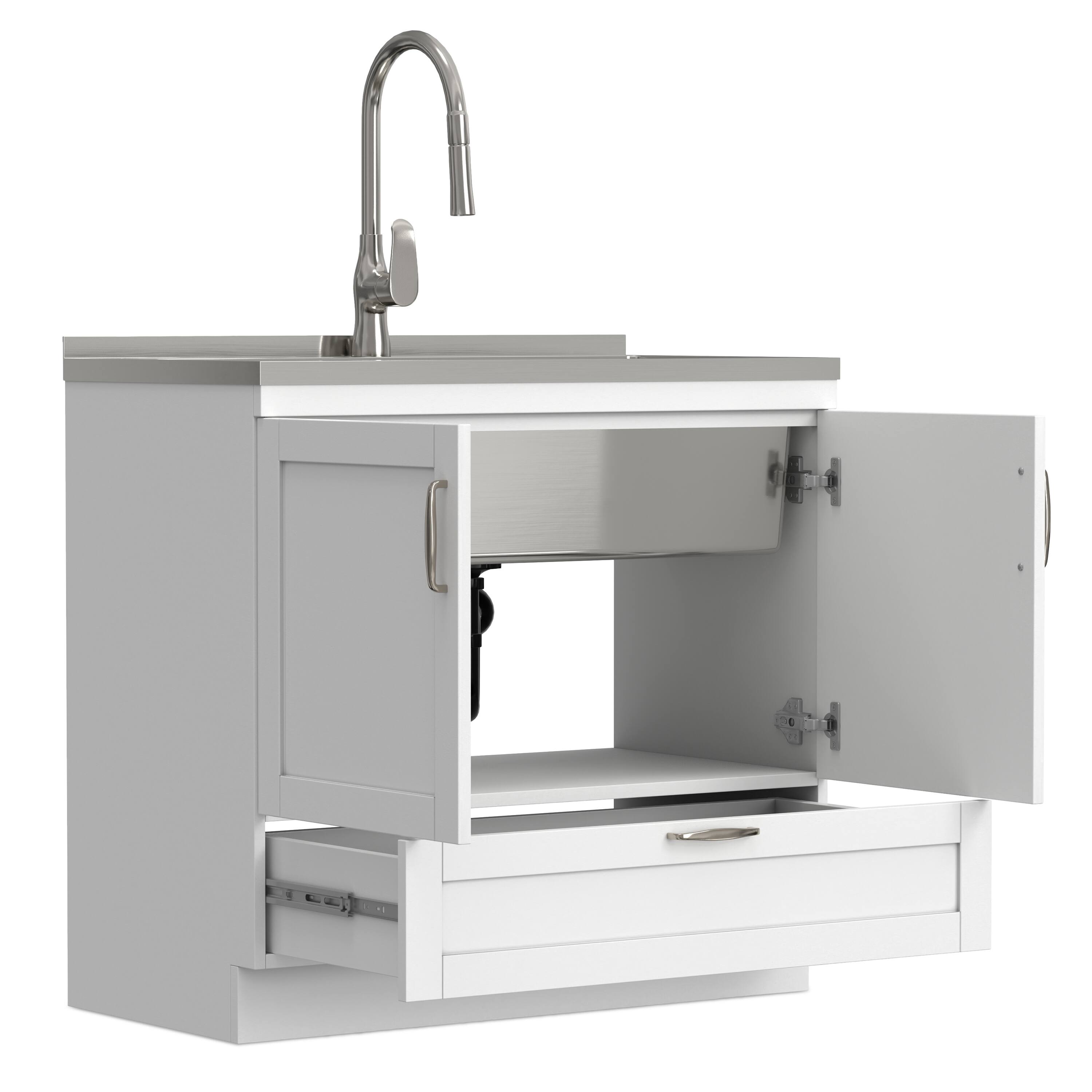 Back. Simpli Home - Reed All-In-One 36-inch Laundry Utility Sink and Cabinet - Pure White.