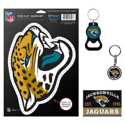 - DIE-CUT MAGNET
- MANDE DE COUPE DE DADO
- NFL
- WINCRAFT
- MADE IN USA
- PUSH TO REMOVE MAGNET
- JACKSONVILLE
- EST. 1995
- JAGUARS
- NFL.COM