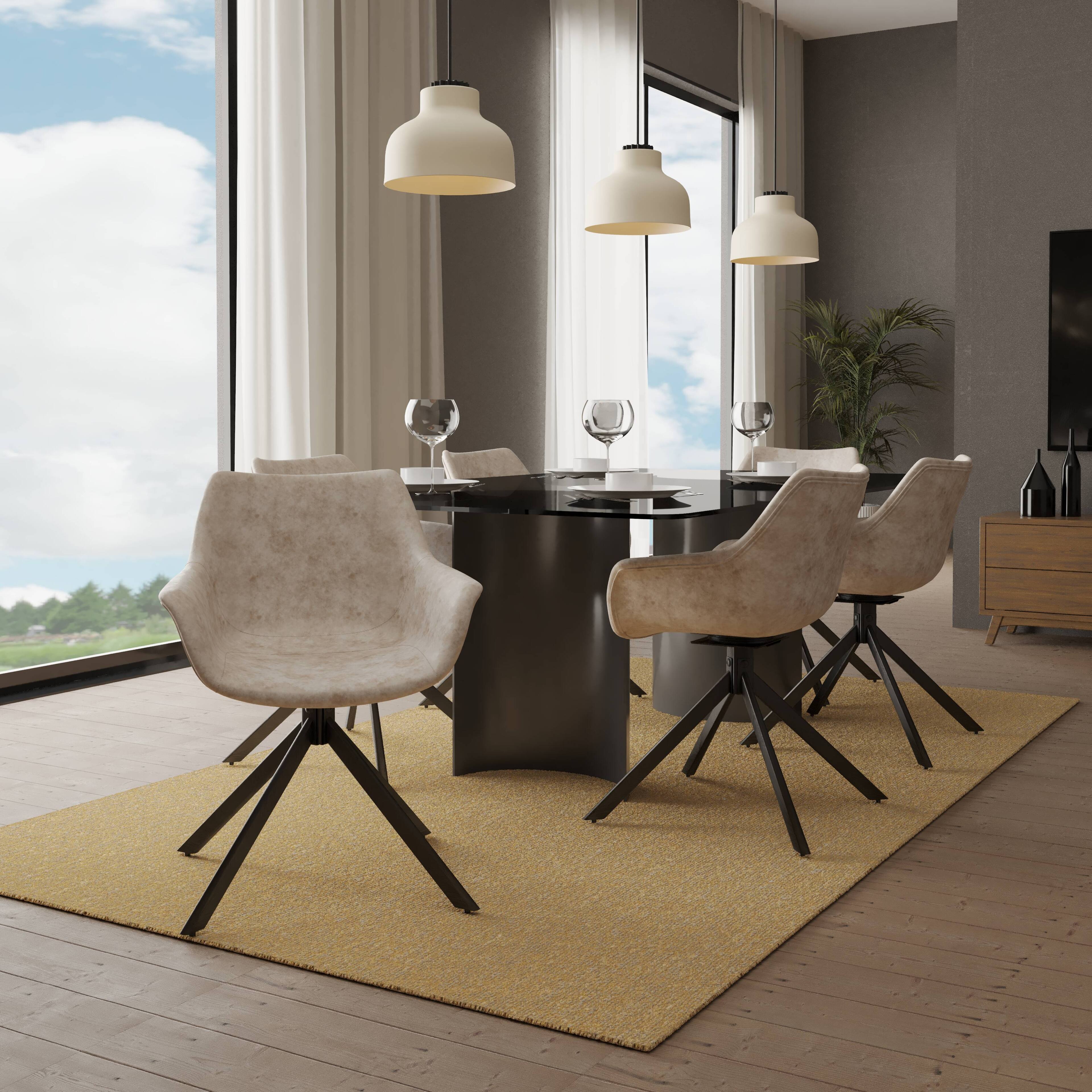 Left. LeisureMod - Markley 2-PCS Distressed Leather Swivel Accent Side Chair - Metal Base - Taupe.