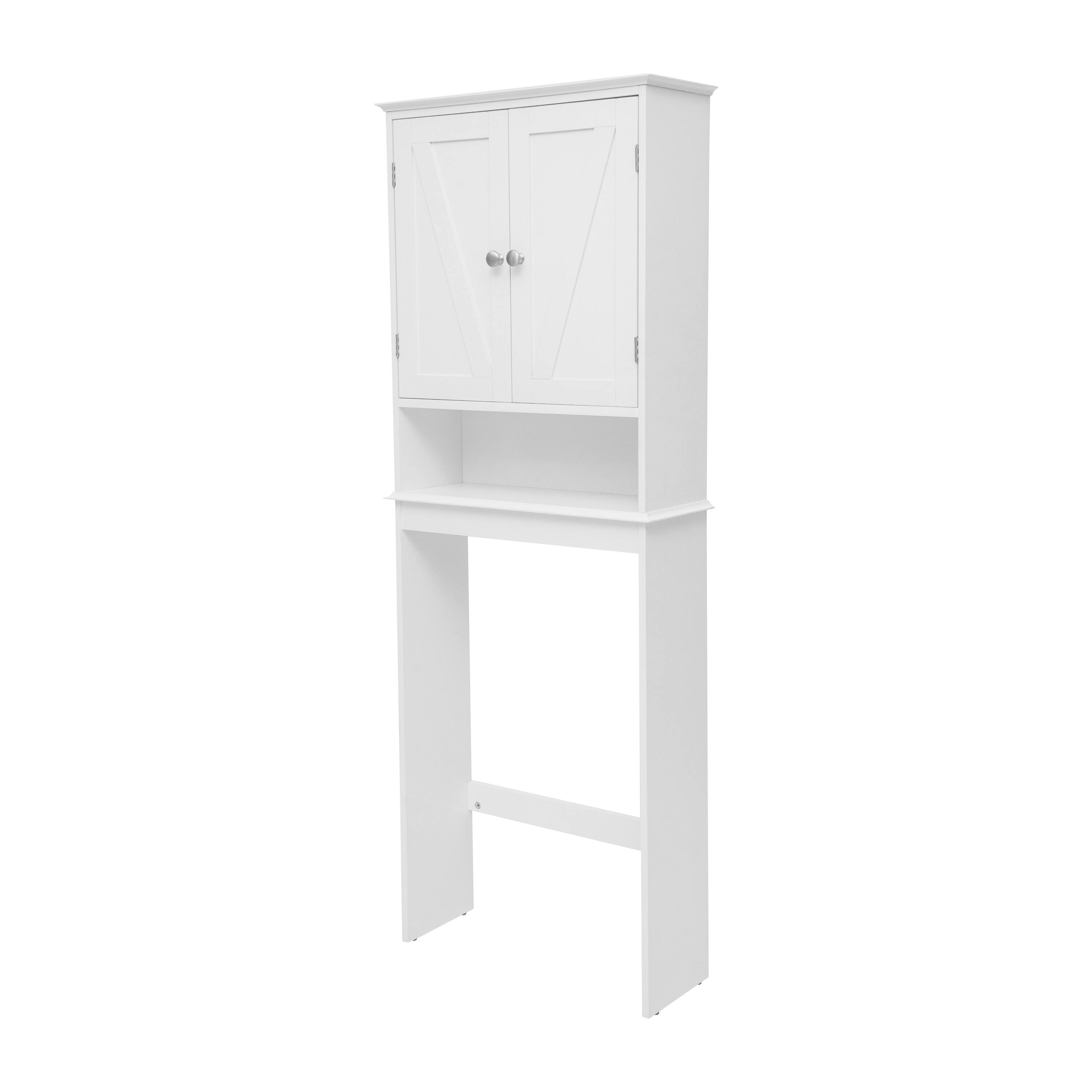 Alt View 1. Emma + Oliver - Farmhouse Over the Toilet Cabinet with Shelves and Magnetic Closure Doors - White.