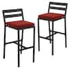 Front. LeisureMod - Chelsea 2-PCS Modern Patio Barstool, Rust-Proof Aluminum Low Back Outdoor Bar Stool with Olefin Cushion - Cherry.