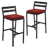 LeisureMod - Chelsea 2-PCS Modern Patio Barstool, Rust-Proof Aluminum Low Back Outdoor Bar Stool with Olefin Cushion - Cherry
