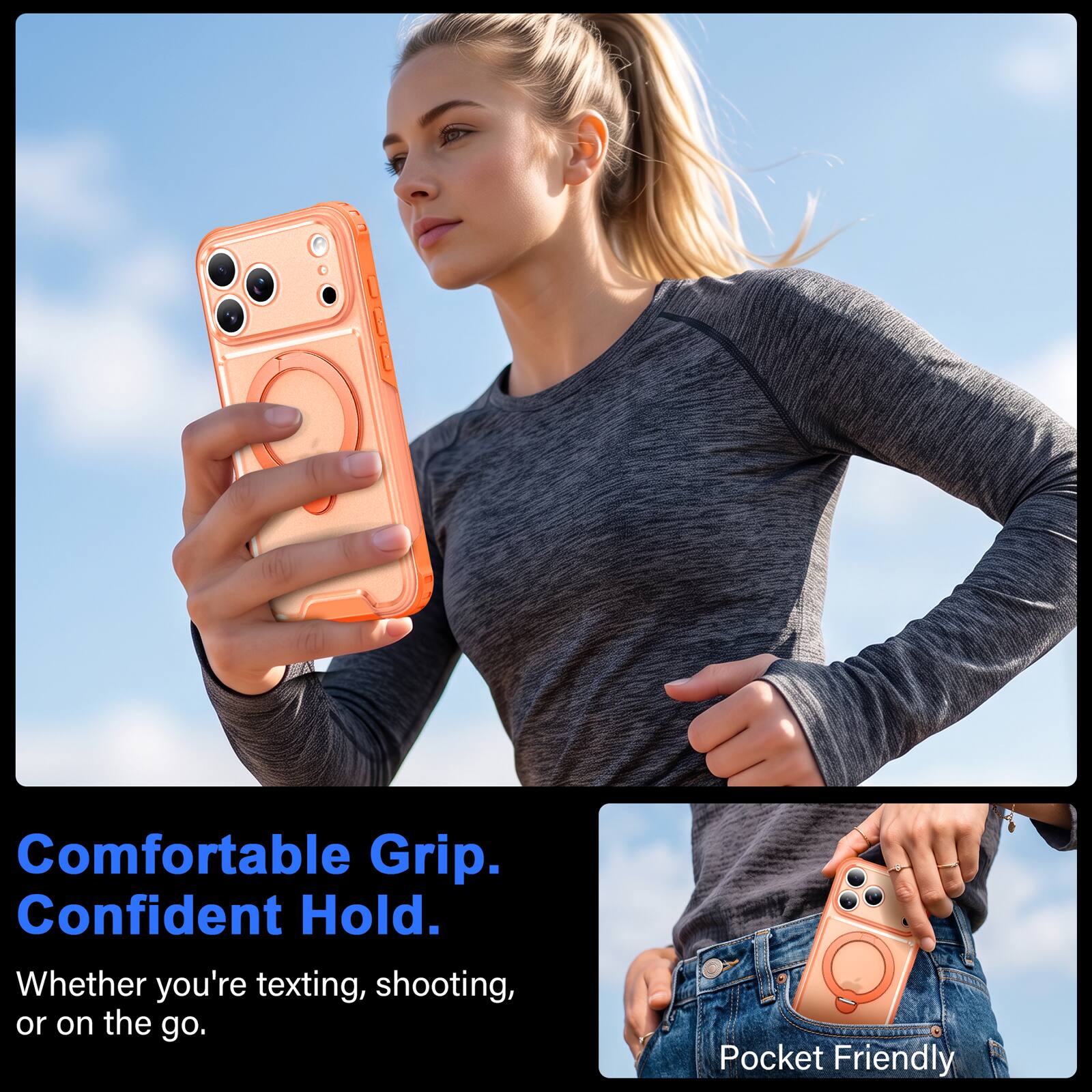 Comfortable Grip. Confident Hold.  
Whether you're texting, shooting, or on the go.  
Pocket Friendly