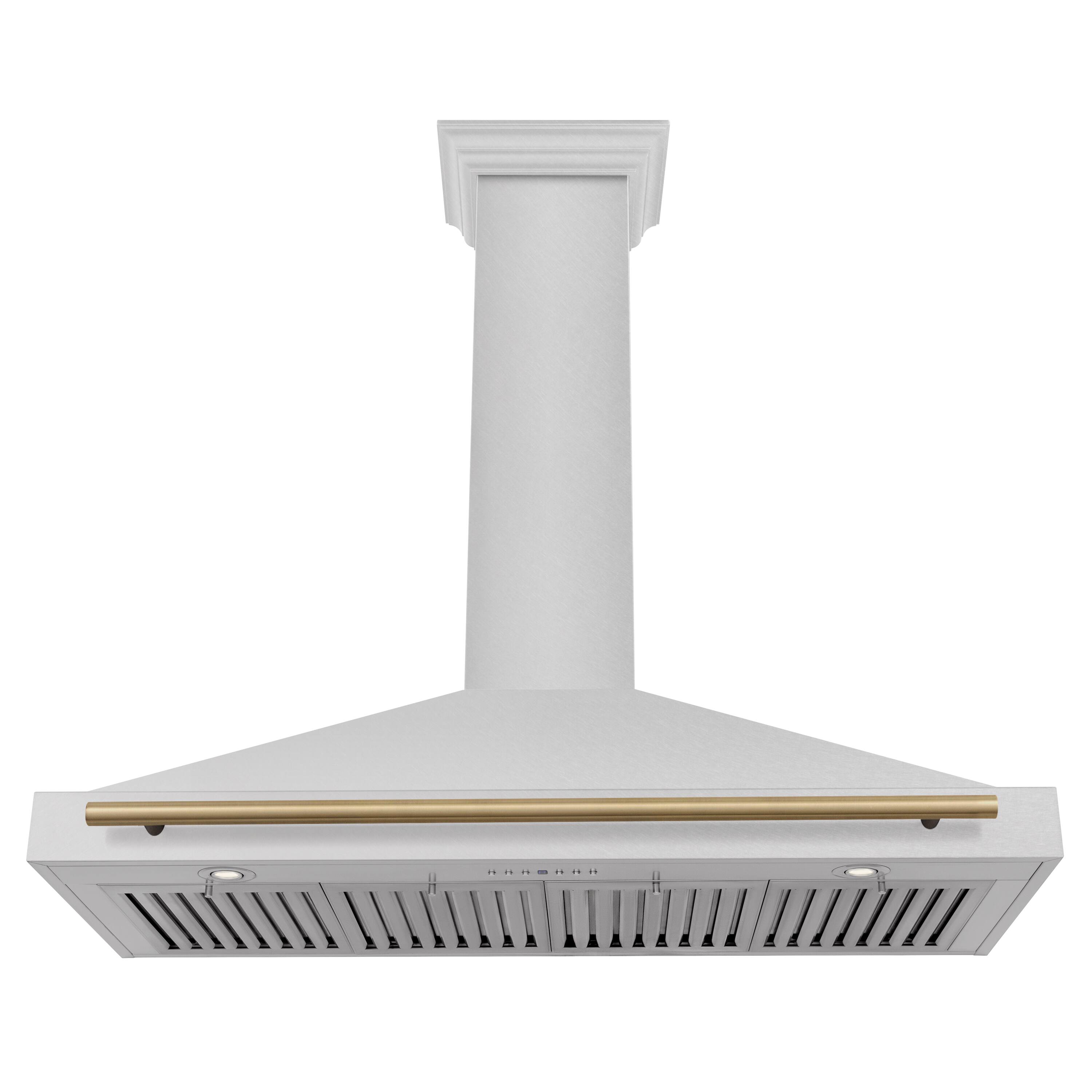 Back. ZLINE - ZLINE Autograph Edition 48 in. Convertible Satin Stainless Steel Wall Mount Range Hood with Champagne Bronze Handle - Stainless steel.