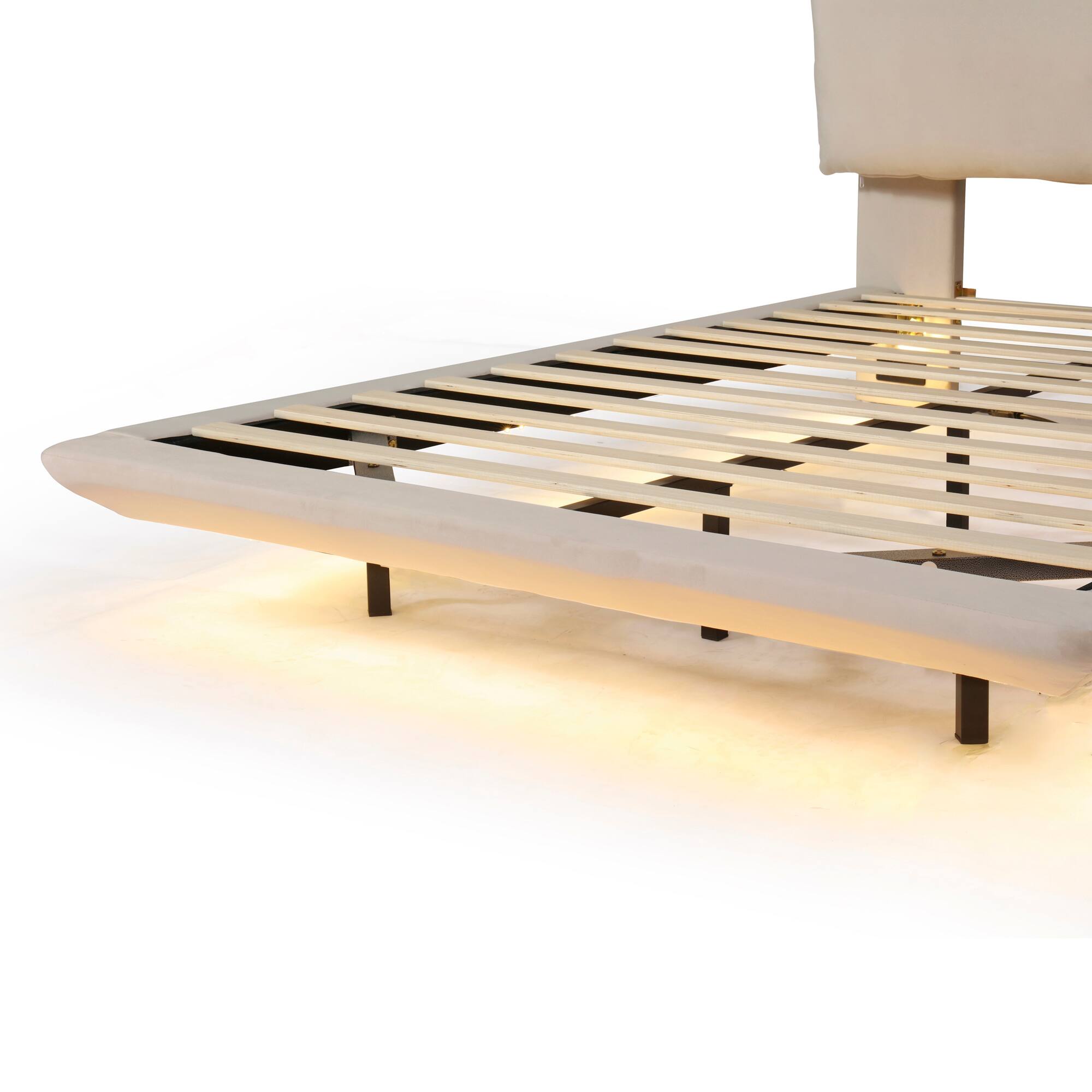 Alt View 5. Tiramisubest - Queen Size Upholstered Platform Bed with Sensor Light and 2 Large Backrests, 2 sets of USB Port and Socket - Beige.