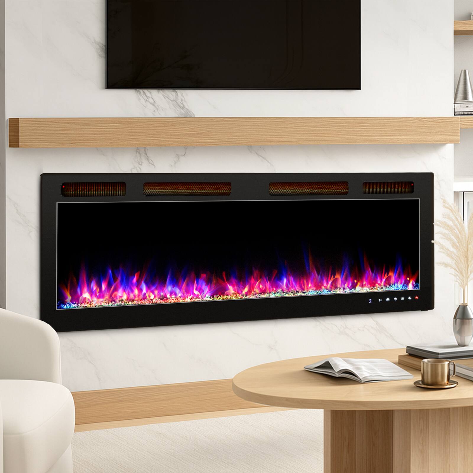 Alt View 4. Winado - 70" Electric Fireplace Insert, 1500W Wall-mounted/Built-in Fireplace Heater with WIFI Control, Remote Control, 12 Color - Black.