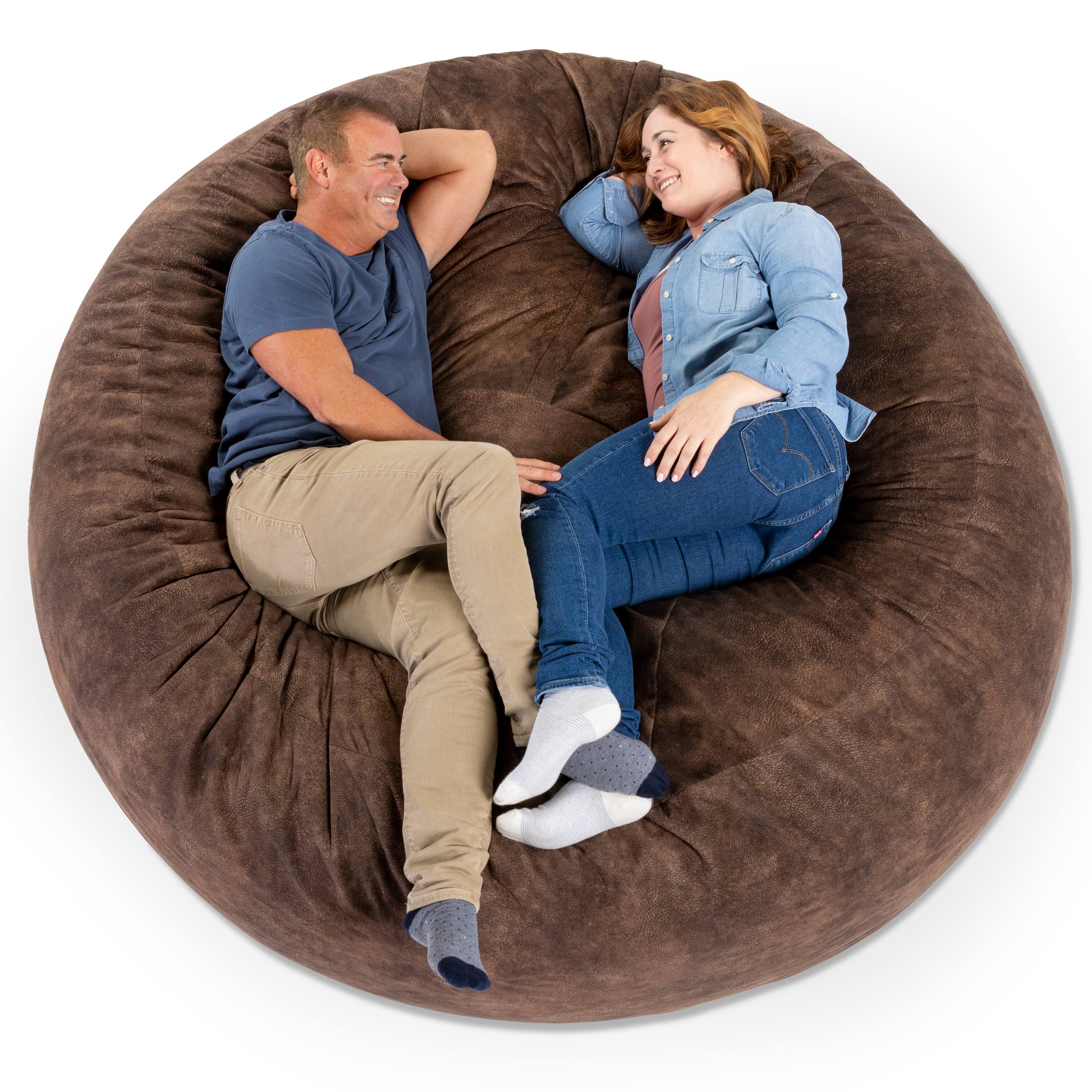 Left. Jaxx - Jaxx Saxx 6 Foot Giant Bean Bag Chair - Padded Microvelvet, Chestnut - Padded Microvelvet - Chestnut.