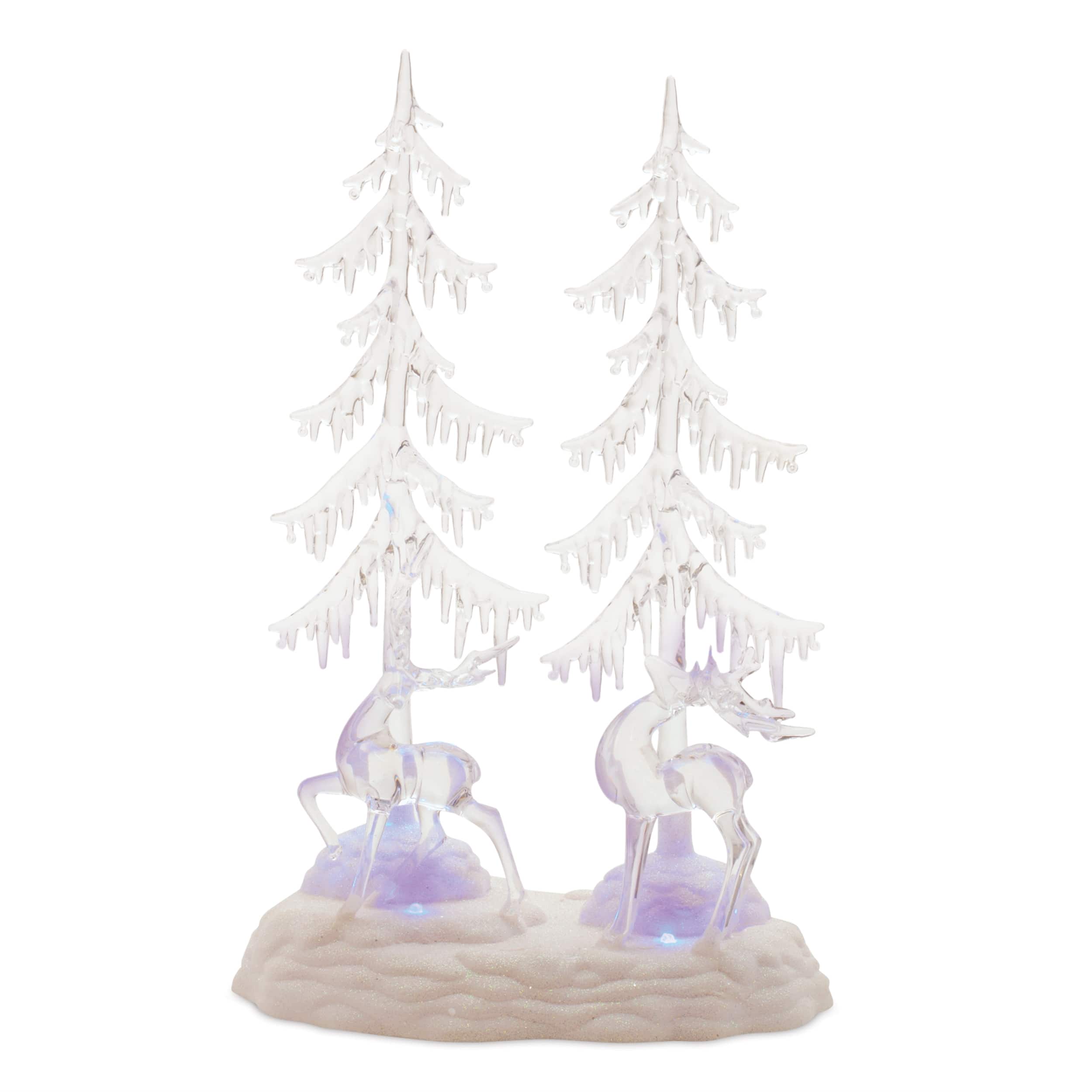 BreeBe - Multicolored LED Deer and Trees 15"H - Clear