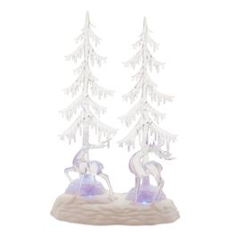 BreeBe - Multicolored LED Deer and Trees 15"H - Clear