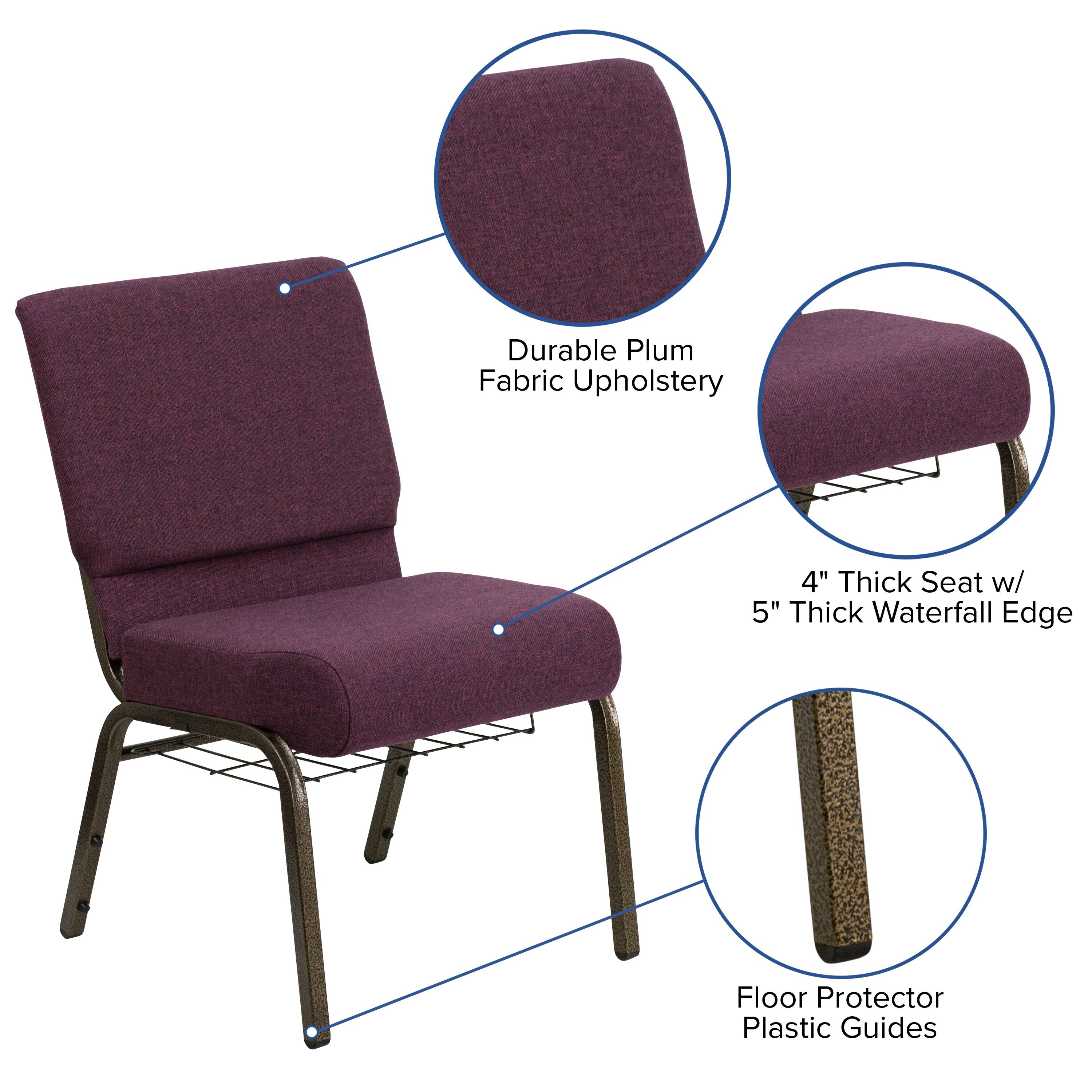 Durable Plum Fabric Upholstery  
4" Thick Seat w/ 5" Thick Waterfall Edge  
Floor Protector Plastic Guides