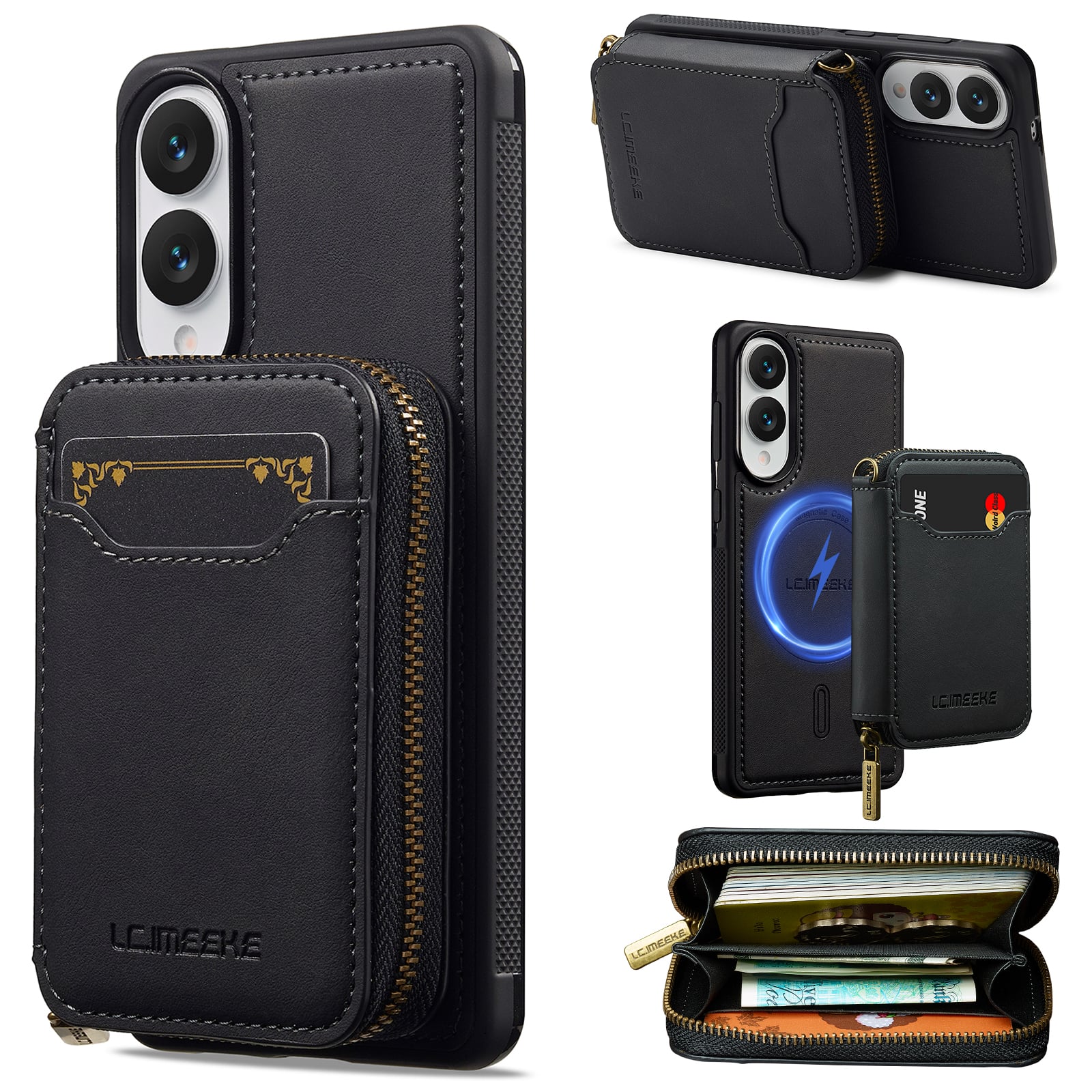 Dteck - 2-in-1 Magnetic Detachable Zipper Wallet Case for Samsung Galaxy S25 Edge, RFID Blocking PU Leather Phone Cover - Black