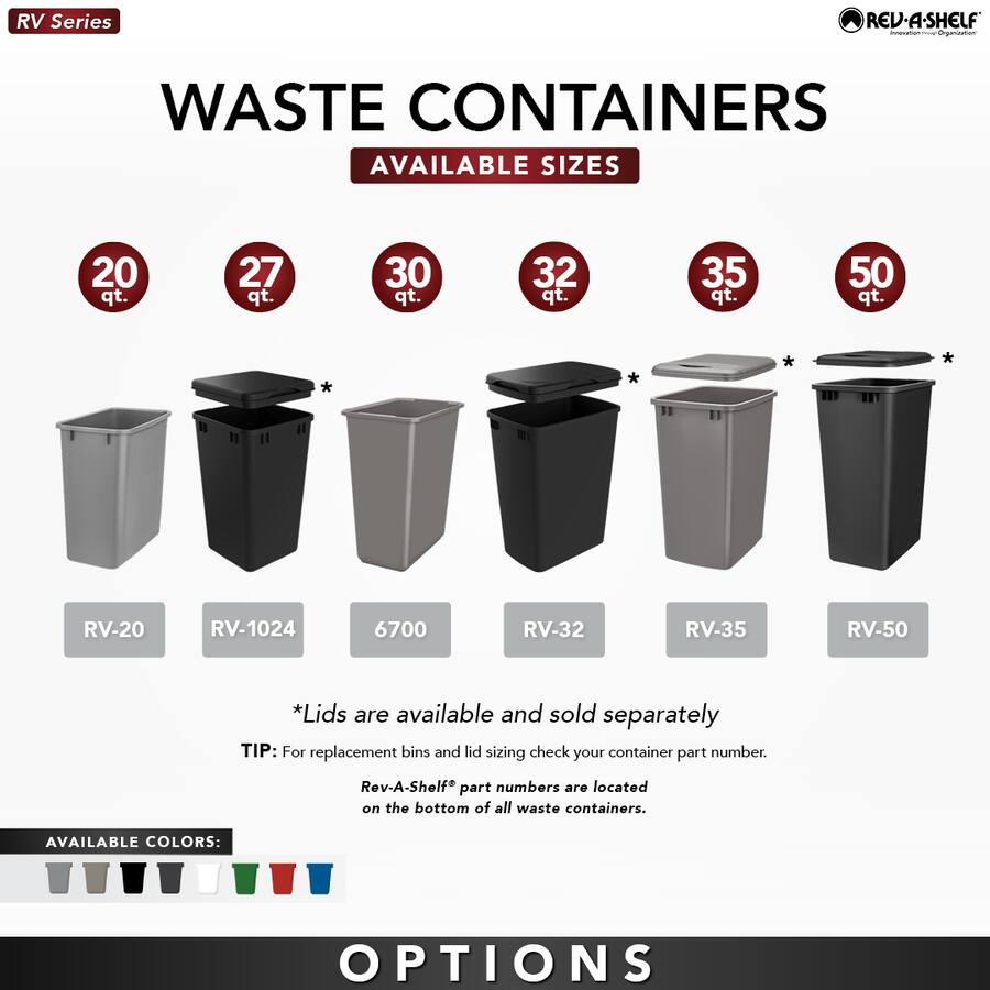 Rev A Shelf Polymer Replacement 27 qt. Trash Bin, Silver, 2 Pack, RV ...