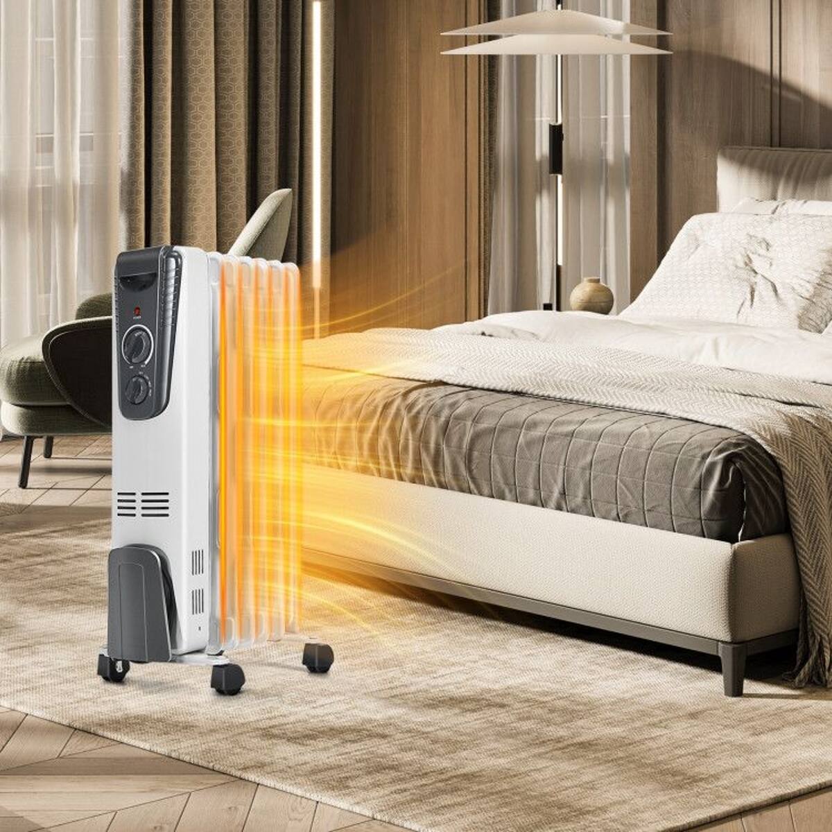 Front. Loheer - Loheer 1500 Watt Oil Filled Space Heater with Adjustable Thermostat and Three Heat Modes for Indoor Rooms.