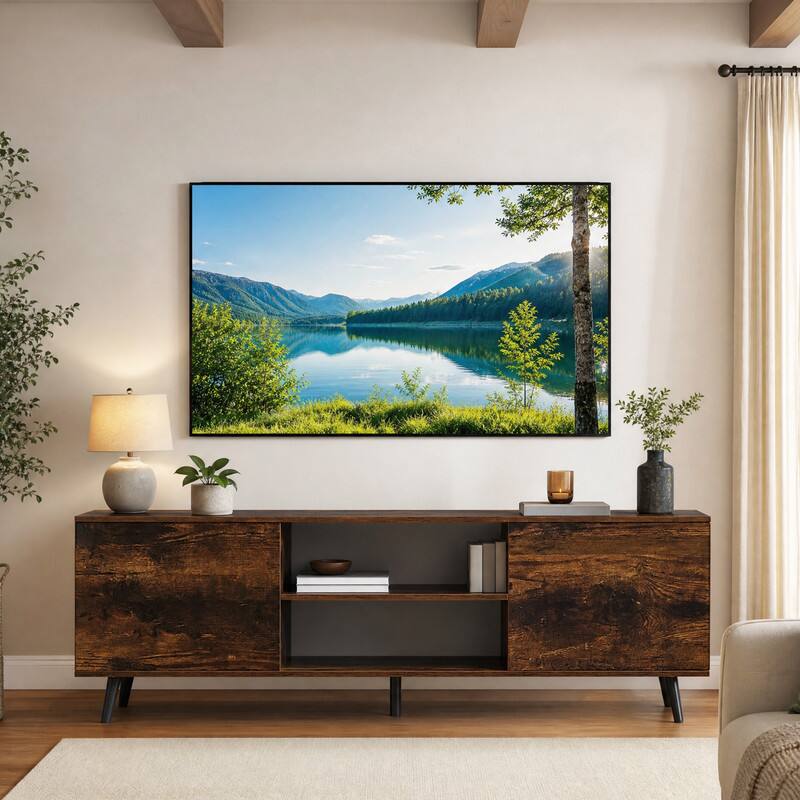 Angle. WELLFOR - TV Stand for 60 Inch TVs with Power Outlets and Adjustable Shelf, Entertainment Center  Media Console Cabinet - Rustic Brown.