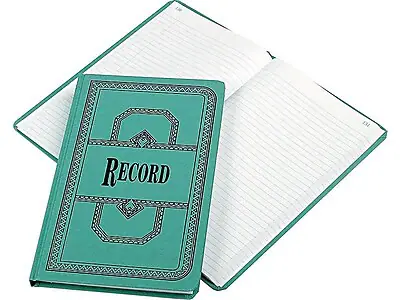 Front. Boorum & Pease - 66 Series Record Book, 7.63"W x 12.13"L, 150 Sheets/Book - Blue.