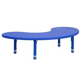 Emma + Oliver - 35"W x 65"L Half-Moon Plastic Height Adjustable Activity Table - Blue