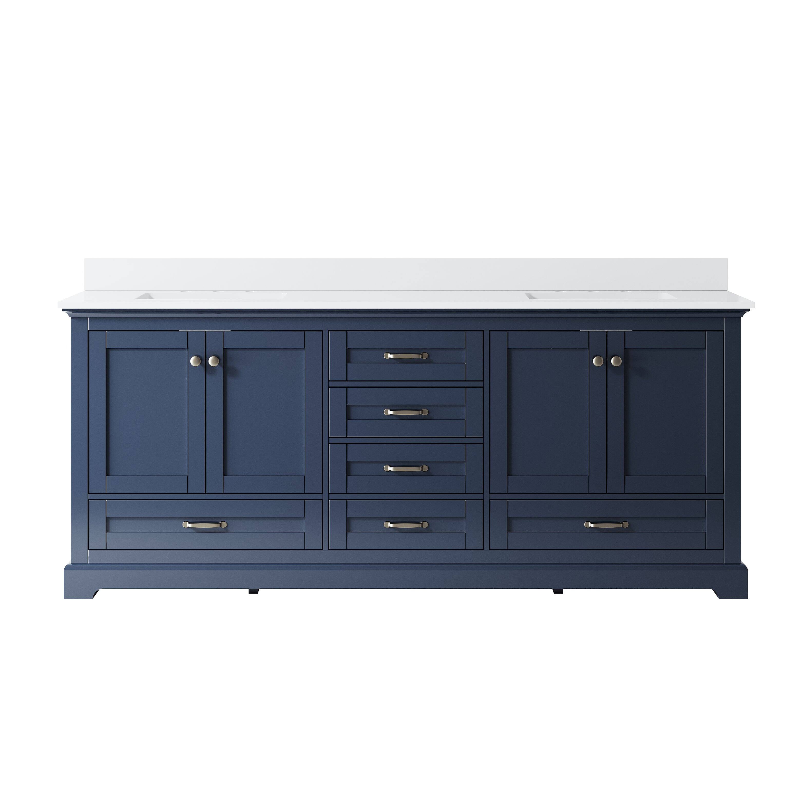Alt View 9. WELLFOR - LVD 80 in. Solid Wood Double Sink Freestanding Bath Vanity with Culutered Marble Top, Assembled - Navy Blue.