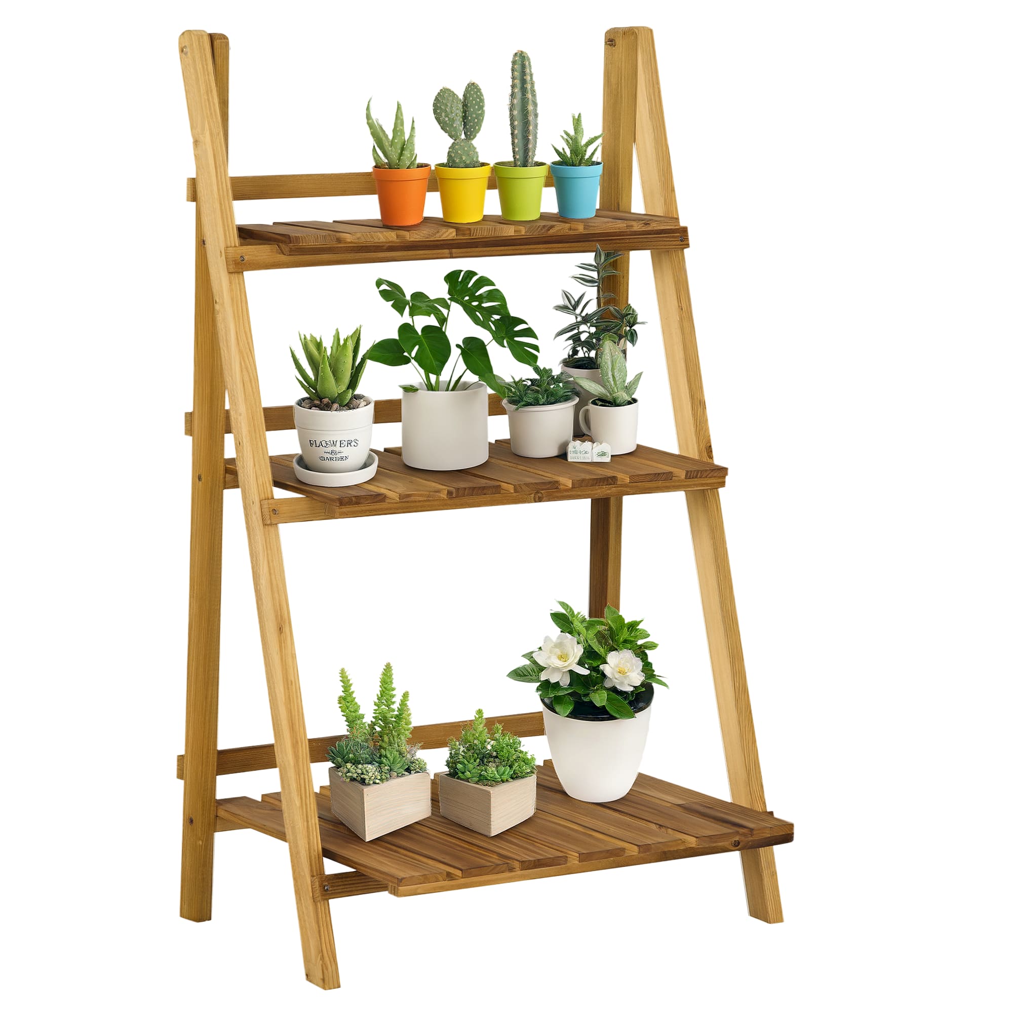 Outsunny - Wooden Plant Stand - Natural Wood