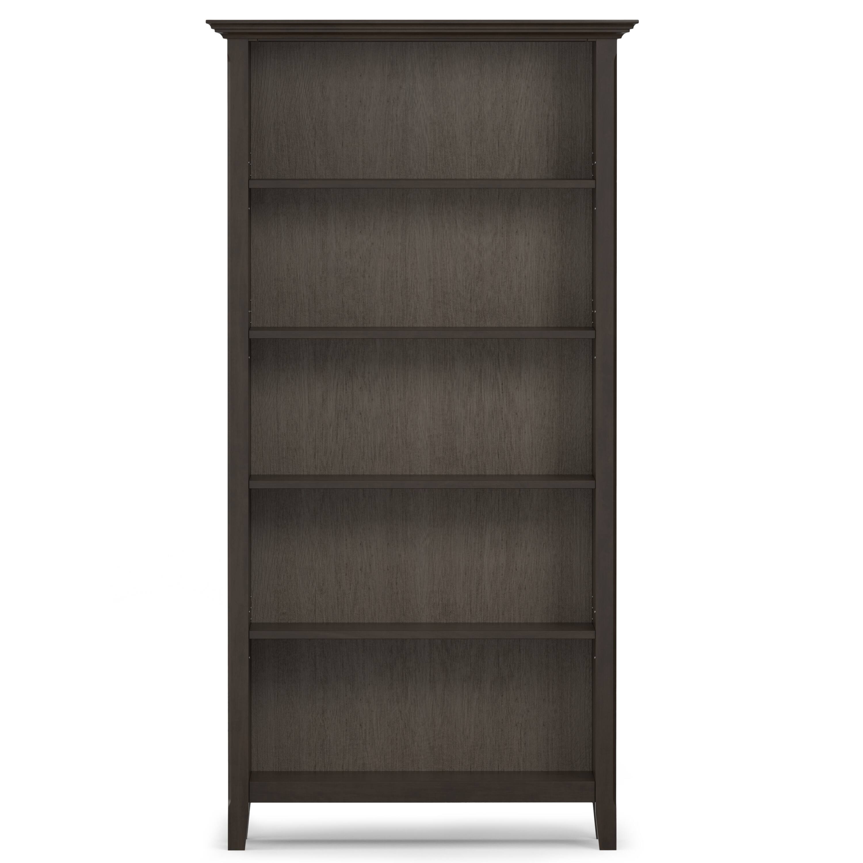 Left. Simpli Home - Amherst 36 inch Wide Solid Wood Transitional 5 Shelf Bookcase in Hickory Brown - Hickory Brown.