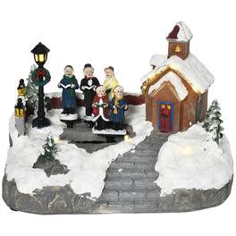 TinyHomie - HOMCOM Christmas Village Choir Animated Winter Wonderland LED Decor Battery Operated - White